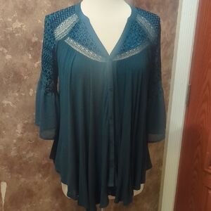 Teal Lace Accent Women's Top